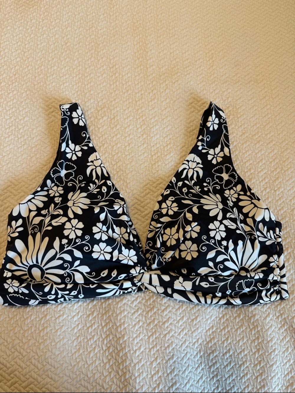 Boden Black & White Floral Bikini Top
